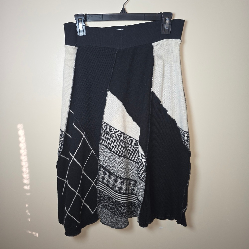 Look At Me‎ Designs Black White Patchwork Knit Skirt Artsy Geometric USA Made